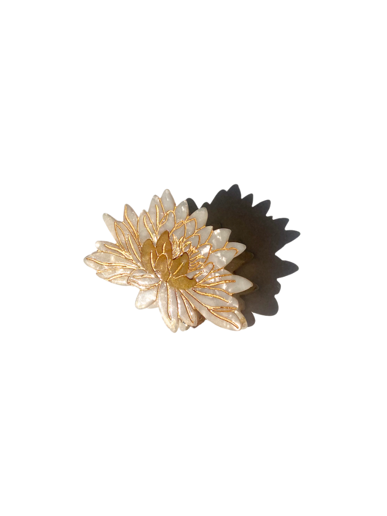 Hand-painted Eco-Friendly Waterlily Flower Hair Claw Clip | White July Birth Flower