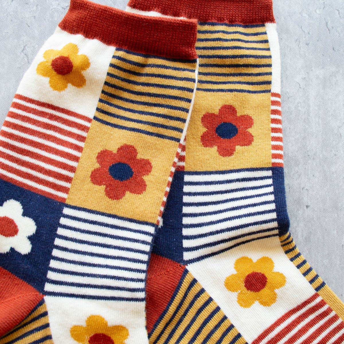 Daisy Multi Striped Socks | Brick & Navy