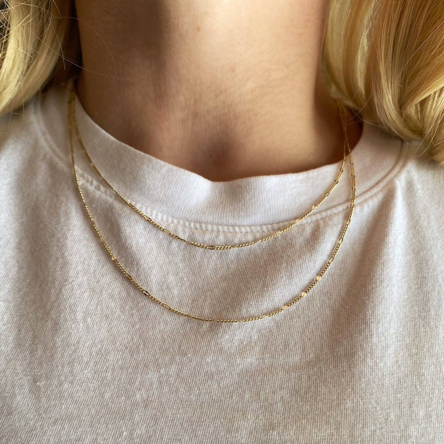 18k Gold Filled Beaten Figaro Chain | 16 inches