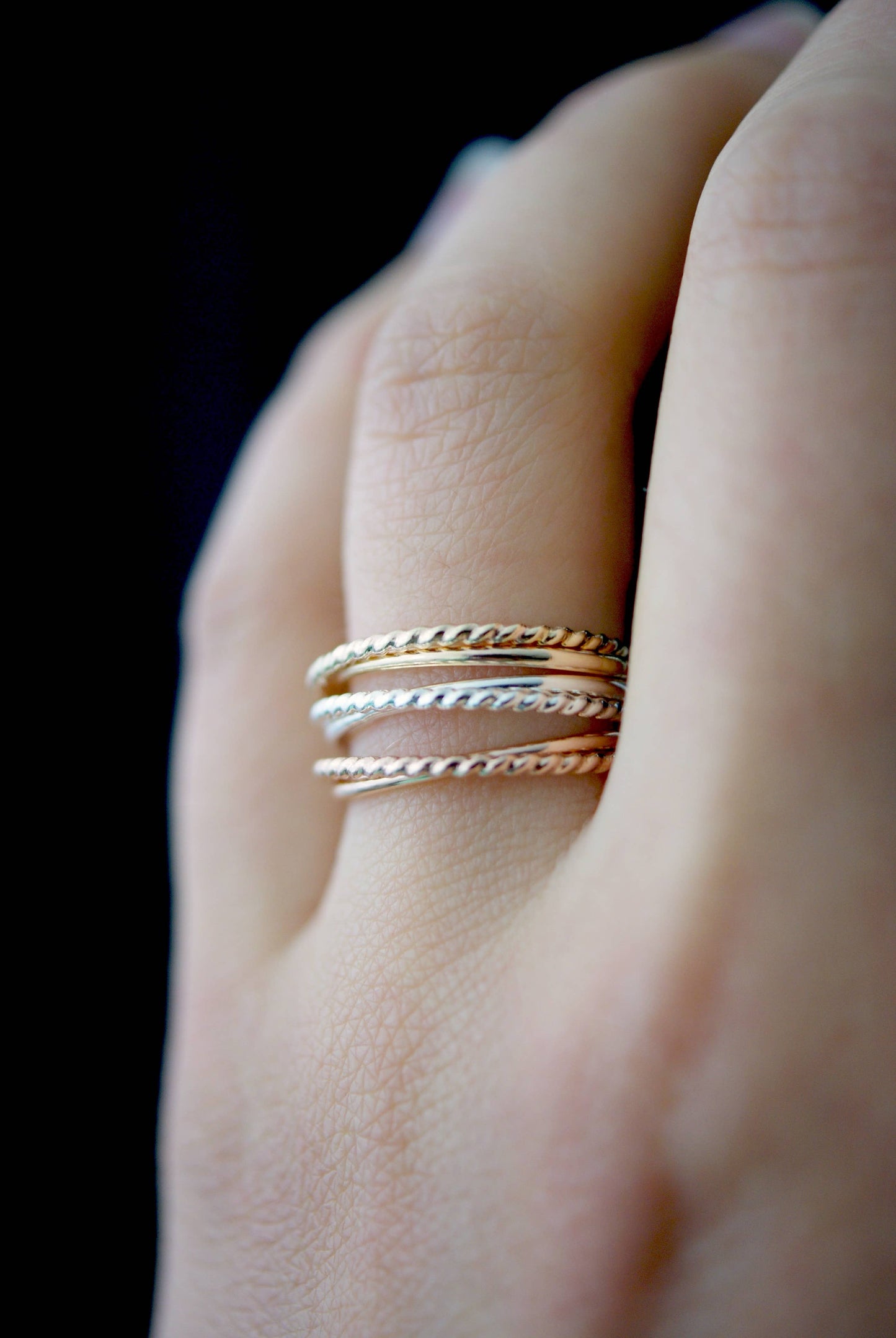 Twist Interlocking Ring, Sterling Silver, Smooth Finish: 8