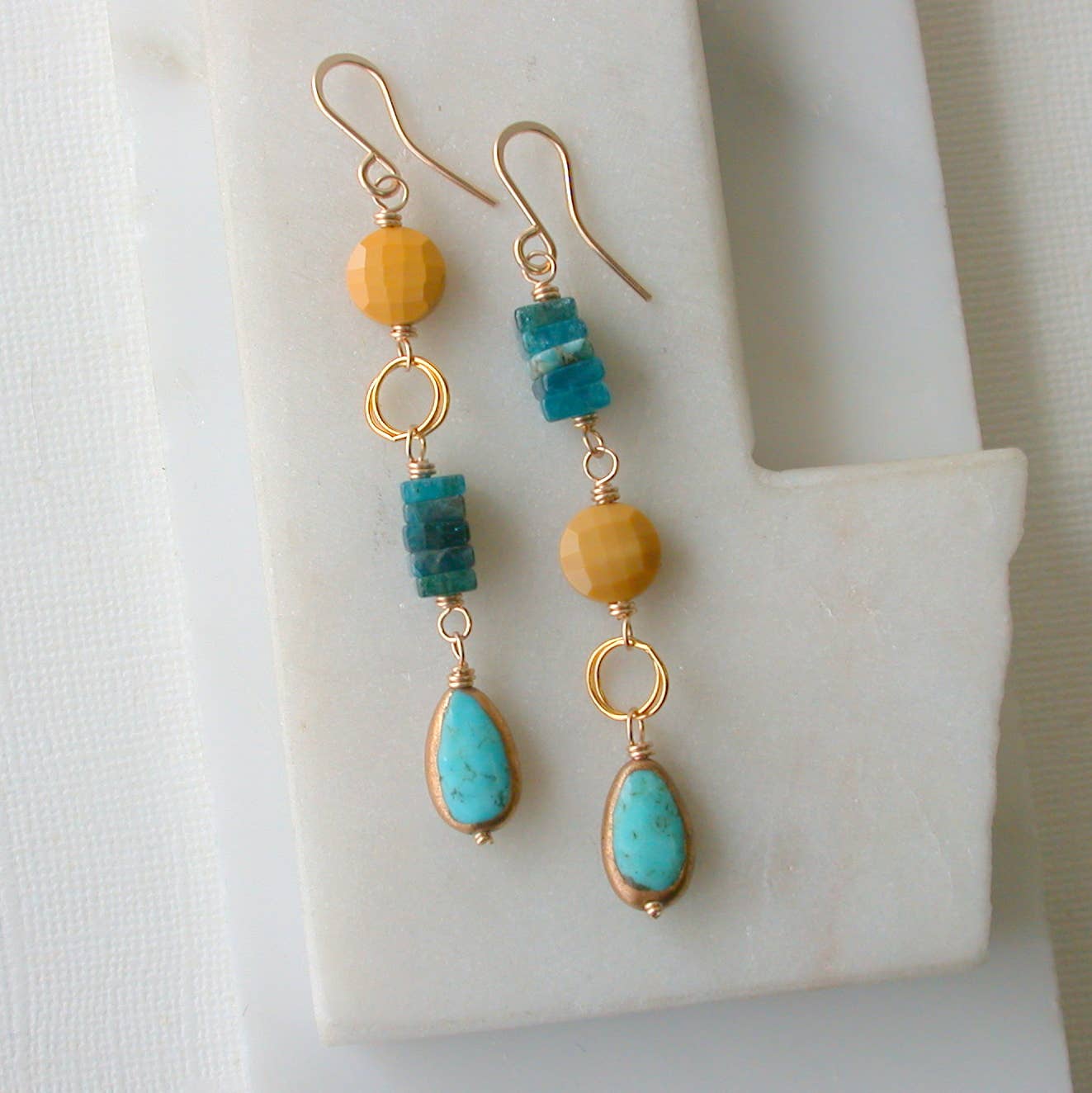 Mixed Gemstone Earrings. Turquoise. Apatite. Mookaite