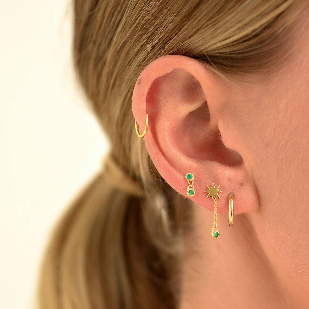 Meteor Chain Stud Green Onyx Earrings | Gold Plated Sterling Silver / Green Onyx