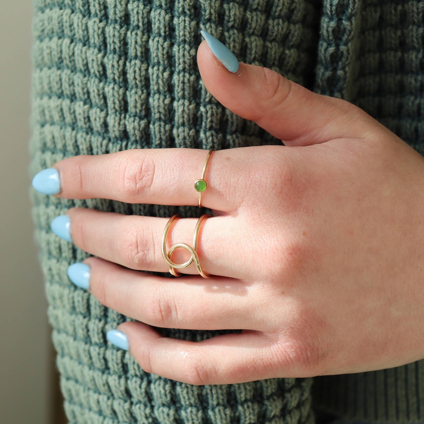 Jade Ring | Green Gemstone Ring: 14k Gold Fill / 8