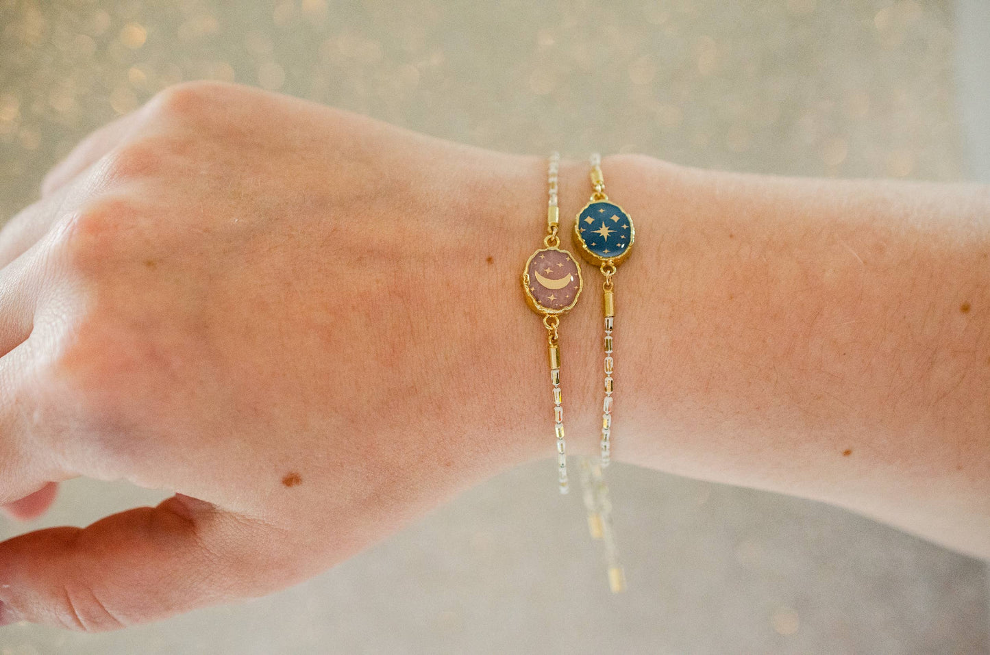 Gemstone Pull Tie Bracelet | Blue Opal Stars