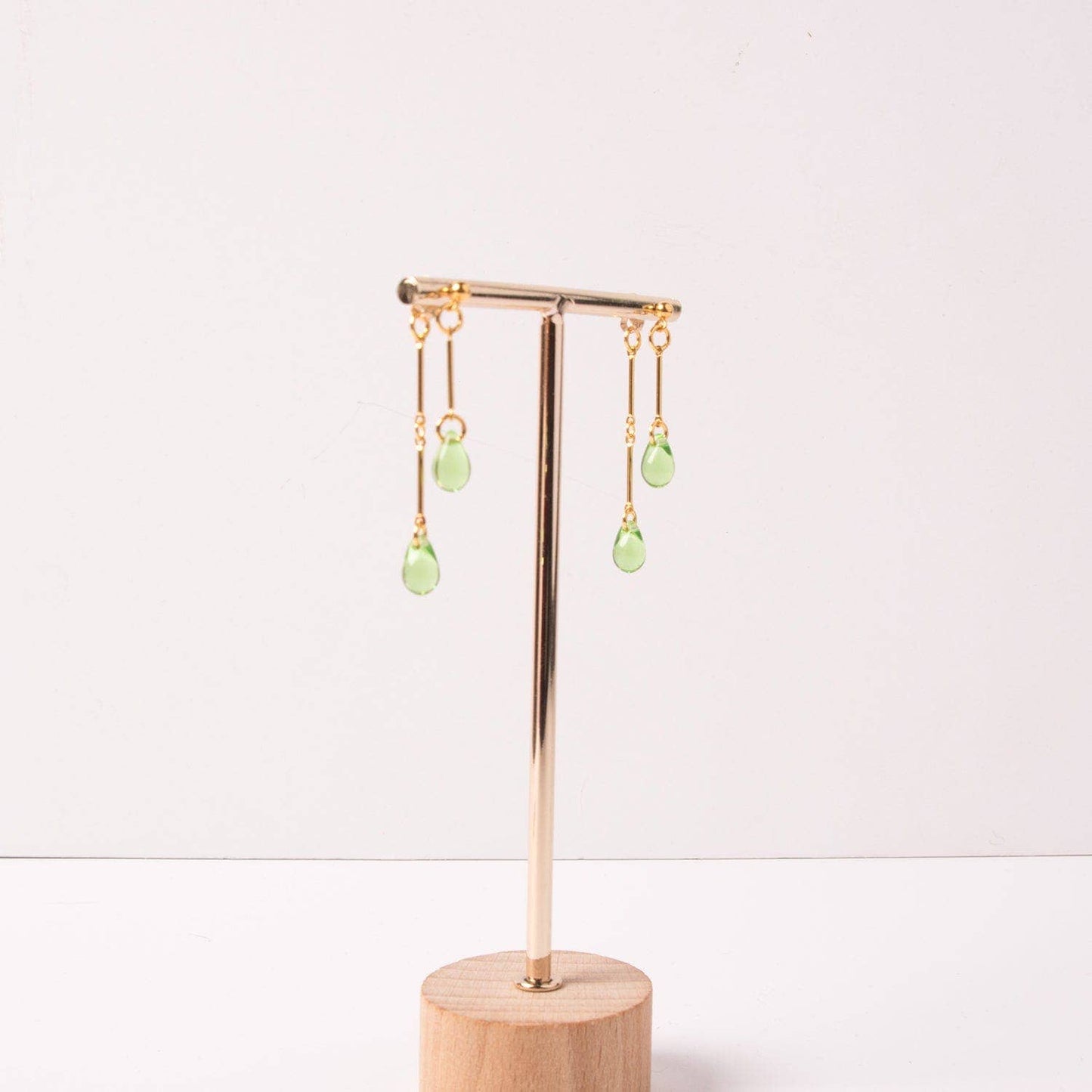 Peridot Glass Double Drop Earrings