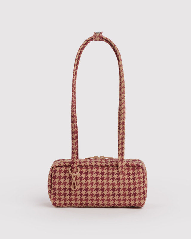 Small Nylon Bowler Bag | Tan Houndstooth