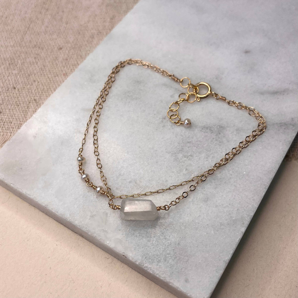 Moonstone and Pearl Bracelet: Gold Filled