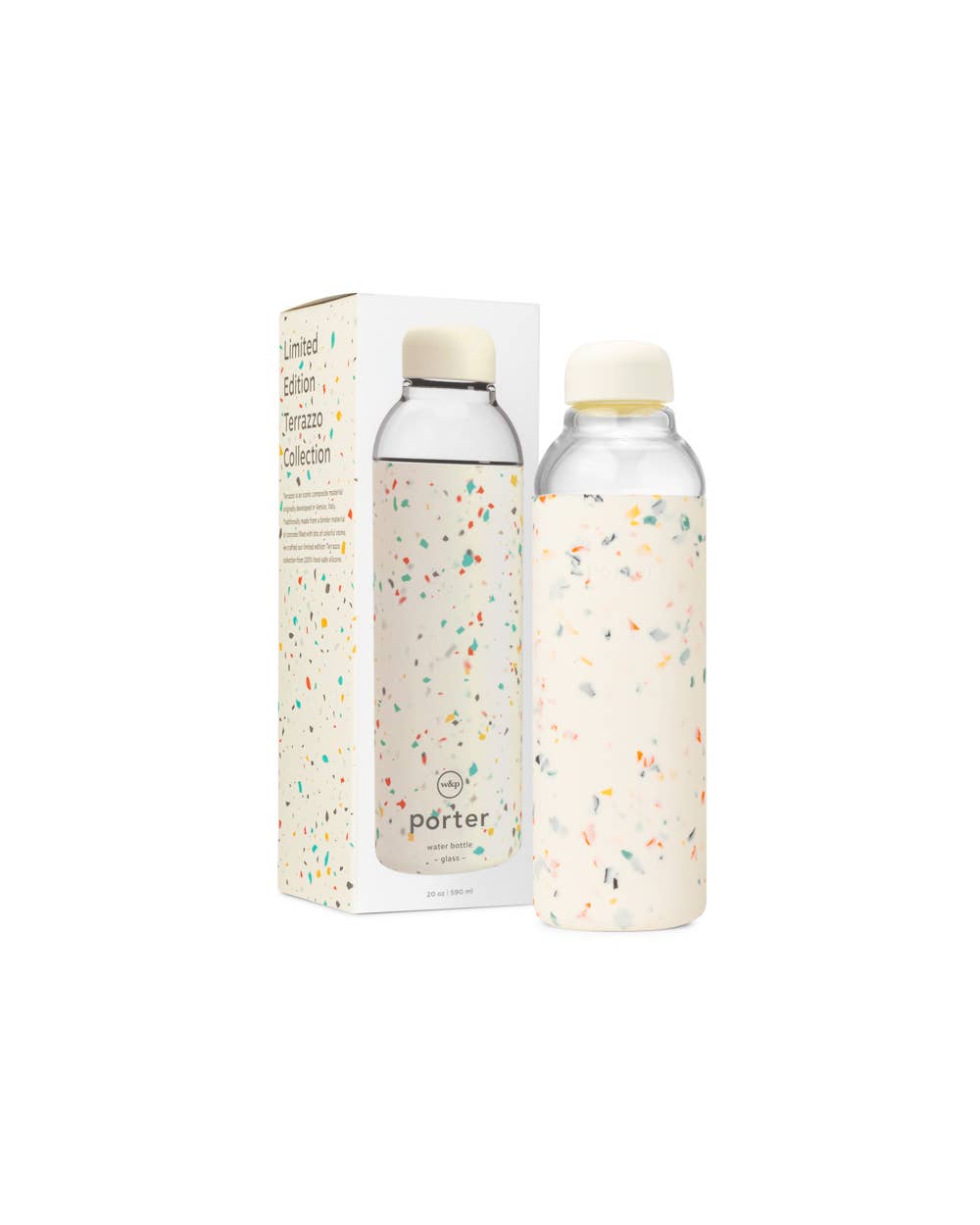 Reusable Glass Water Bottle: Terrazzo Cream