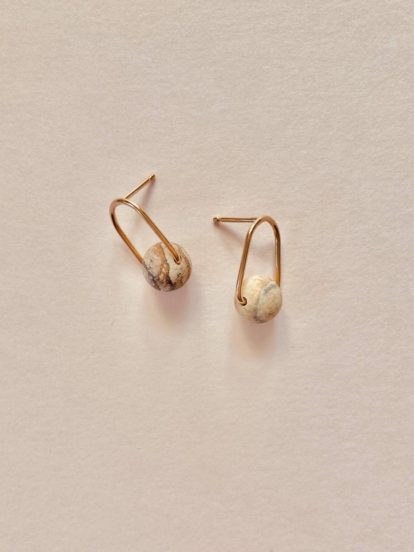 Cove Stud - Minimal Gemstone Arc Frame Stud: 14k gold fill / Moss agate