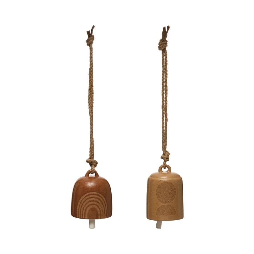 Stoneware Bell with Circle/Rainbow Design