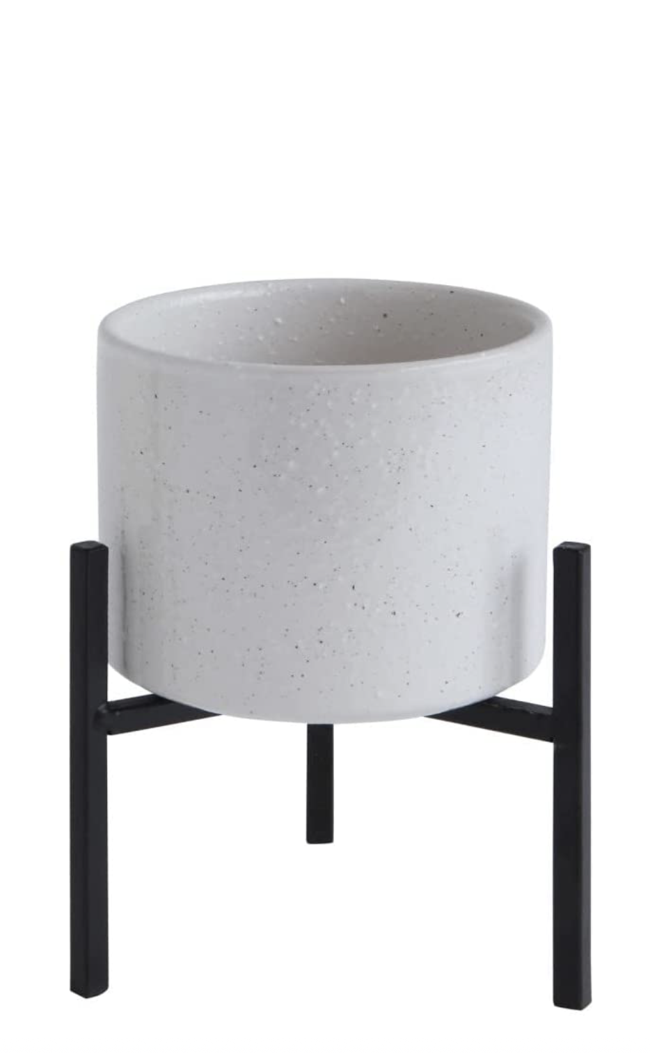 White Stoneware Planter w Black Stand