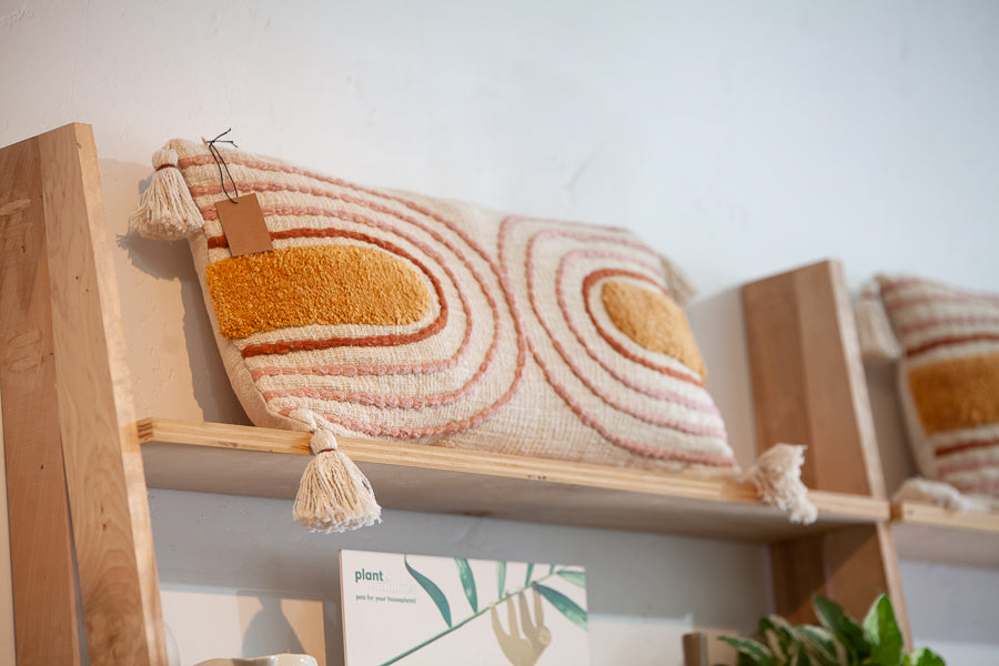 Cotton Tufted Lumbar Pillow w/ Tassels (pink, mustard, brick)