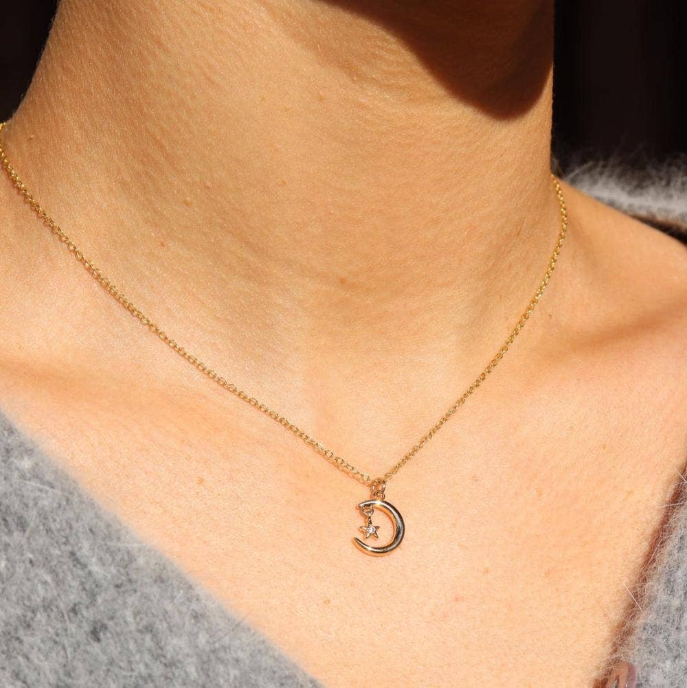 Moon + Star Charm Necklace | 14k Gold Fill / 16"