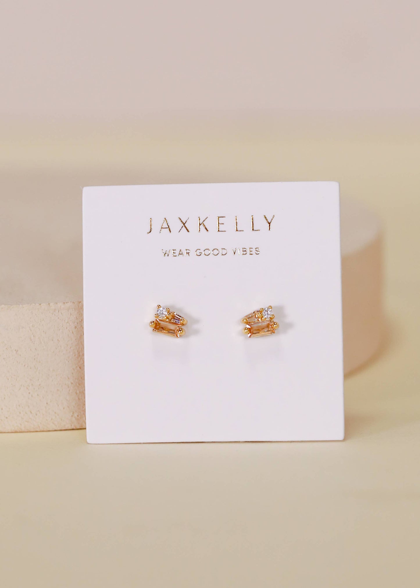 Baguette Cluster - Champagne CZ - Gold Earrings