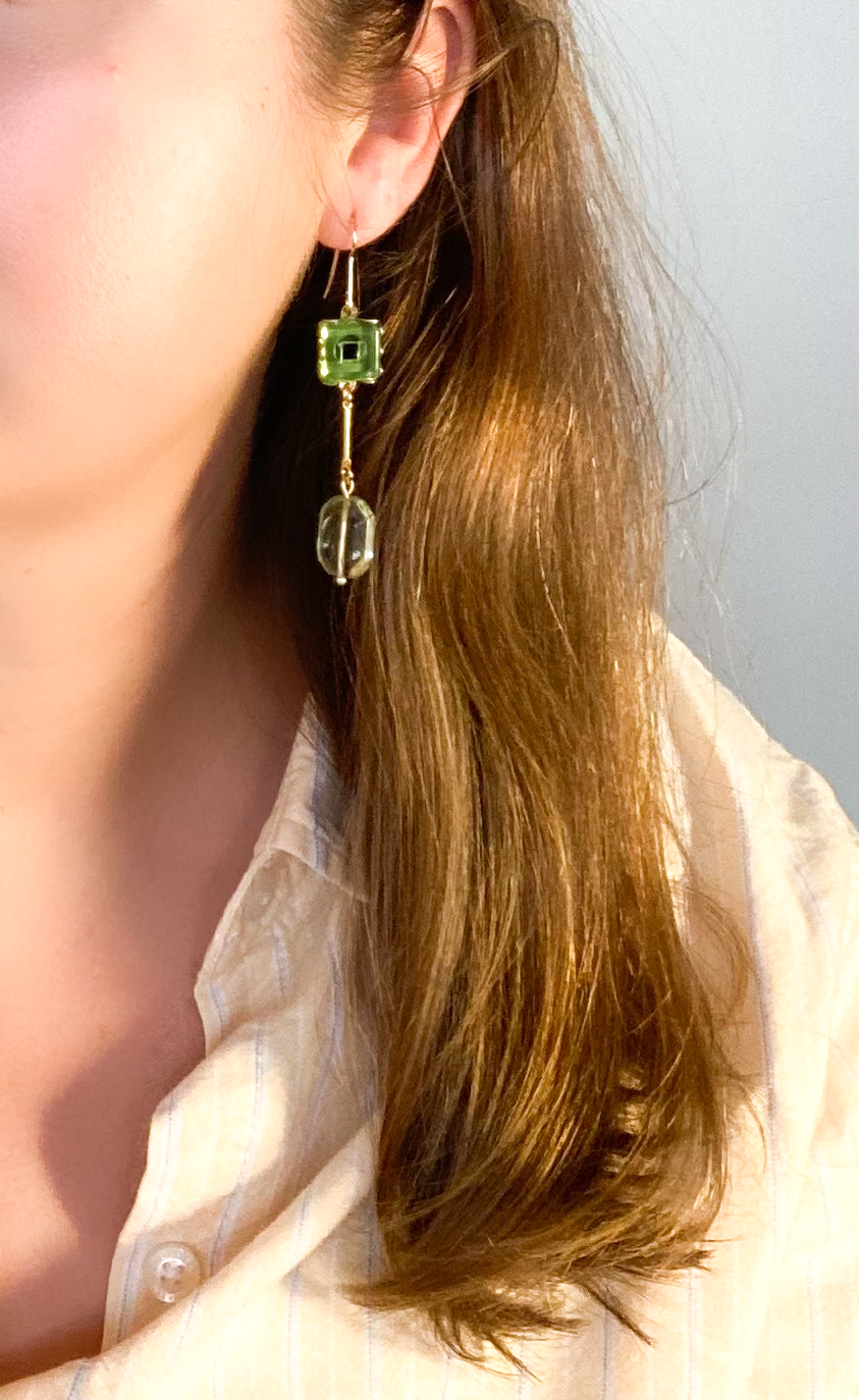 Peridot Glass Drop Earrings