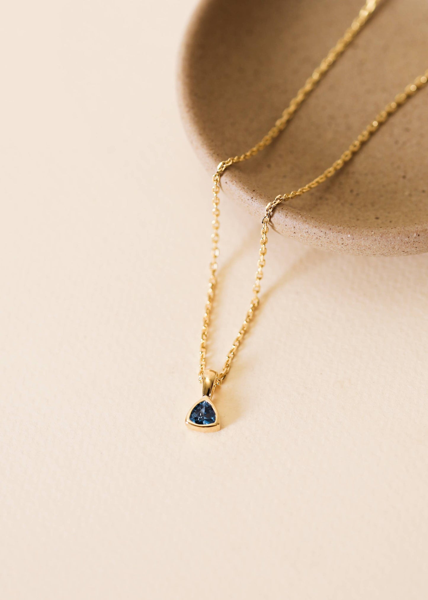 Rounded Corner Triangle Pendant Gold Necklace | Blue