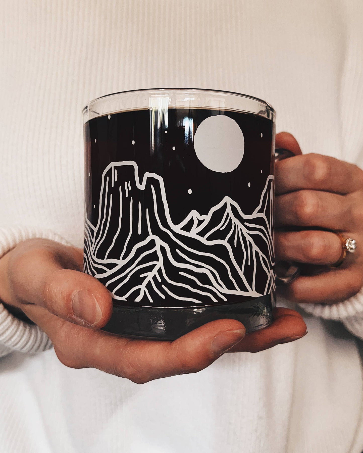 Mountain Range 13 oz White Glass Enamel Coffee Mug