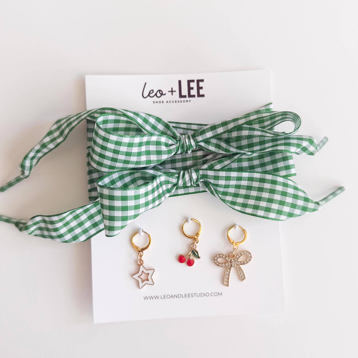 Sneaker Charms and Laces Set | Green Gingham Laces