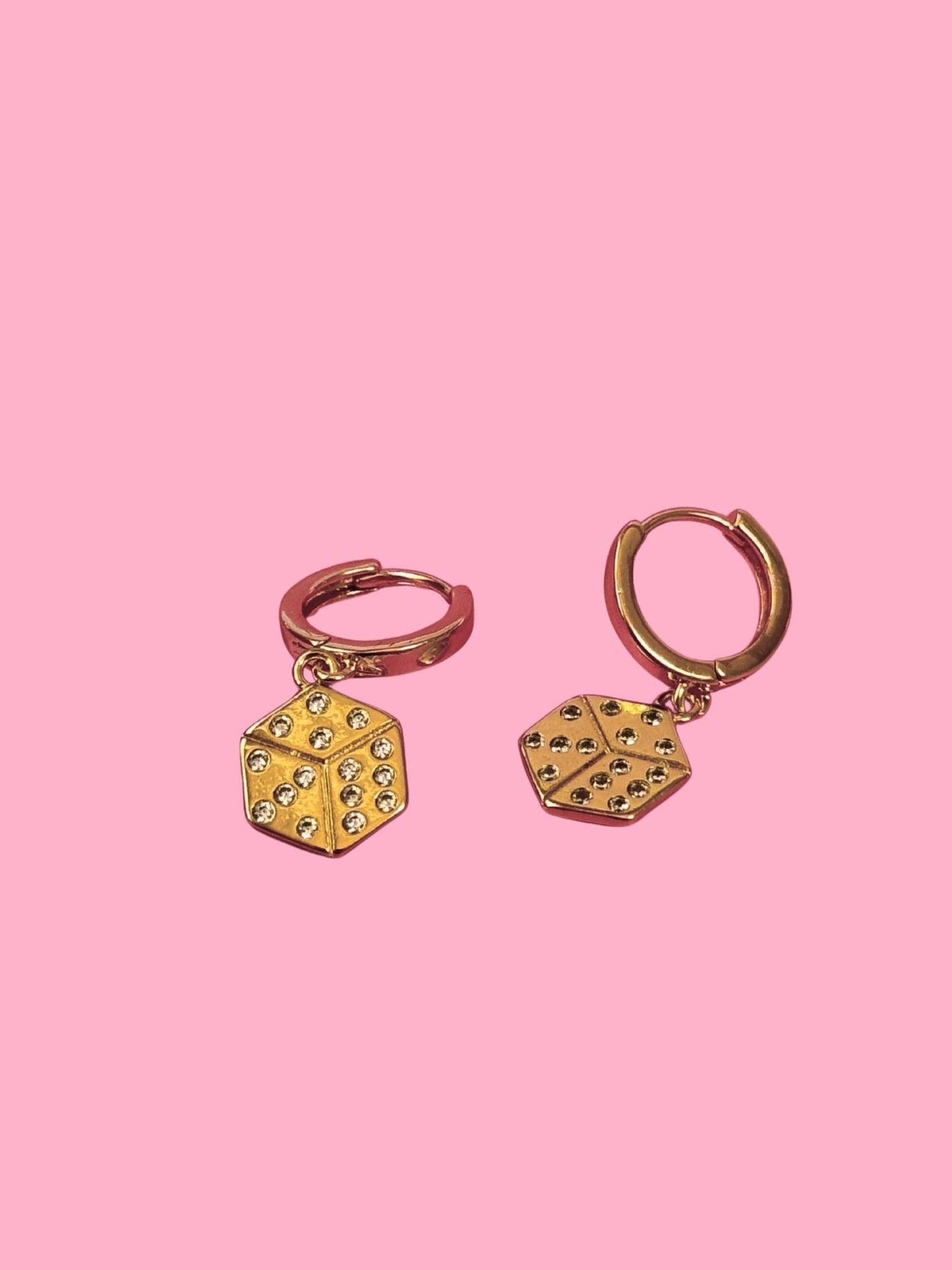 Gold Sparkle Dice Huggie Earrings