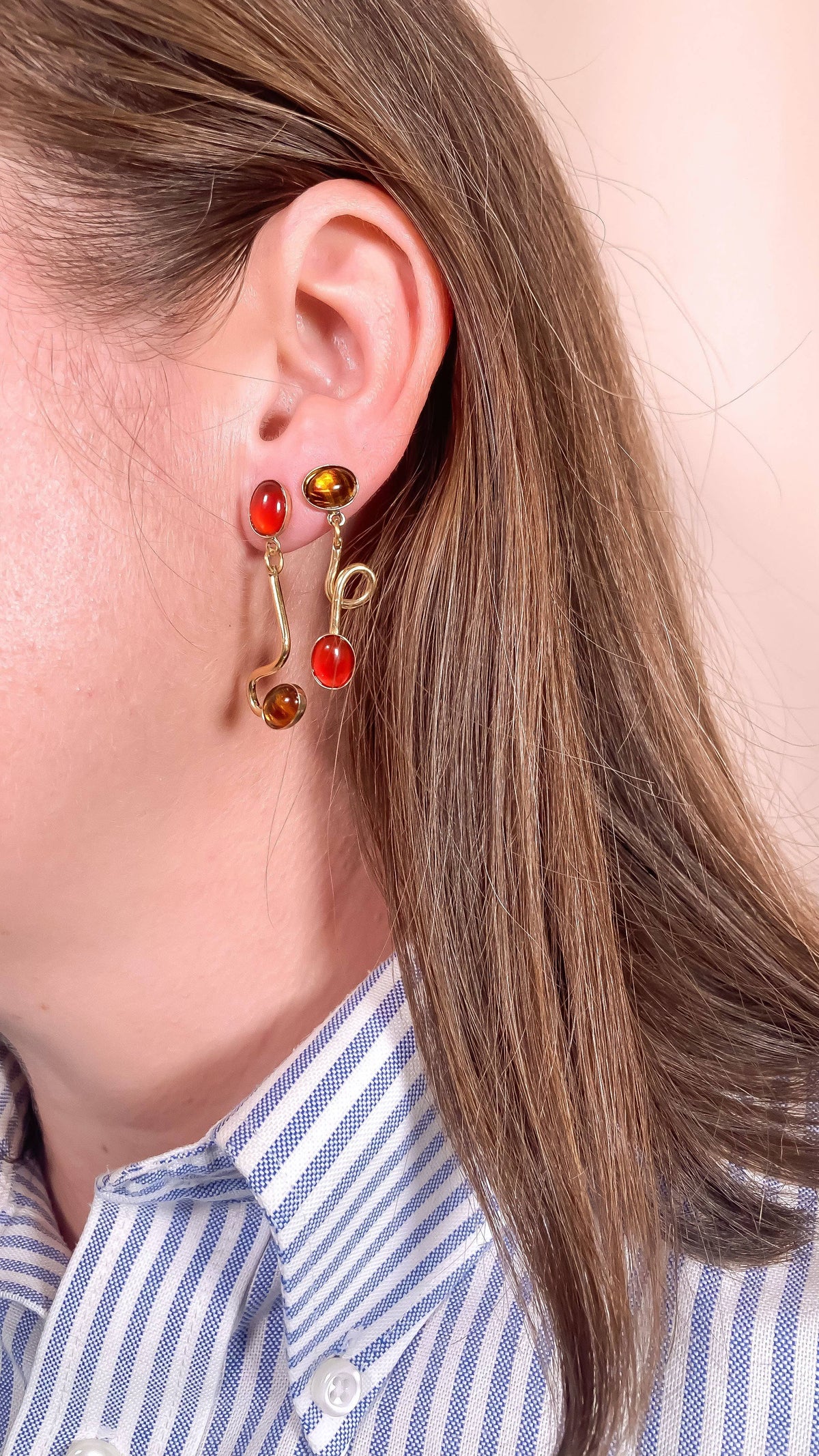 Carnelian + Tortoise Contour Earrings