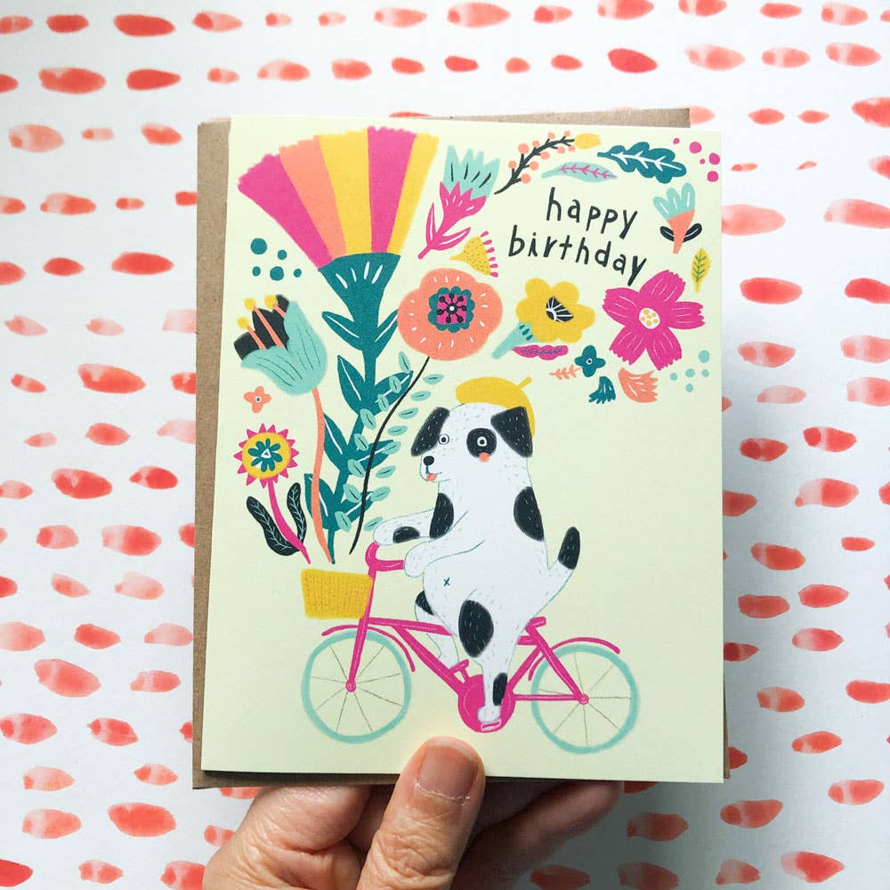 Dog on Bicycle Birthday Greeting Card