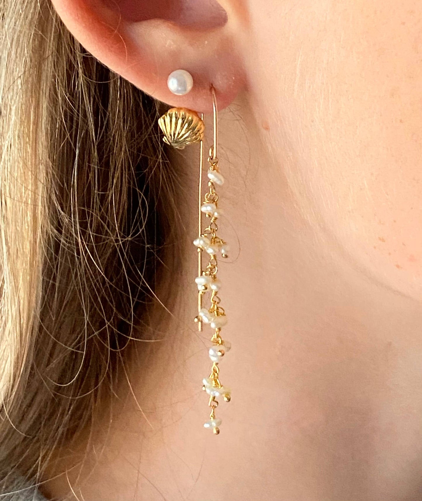 Pearl Cluster Threader Drop | Gold Fill