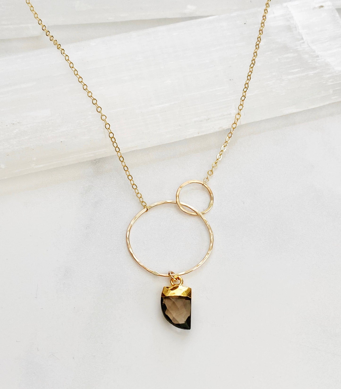 Smokey Quartz Double Circle Necklace