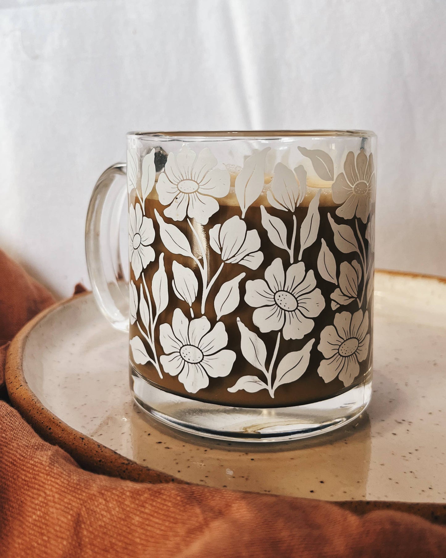 Floral Glass 13 oz White Glass Enamel Coffee Mug