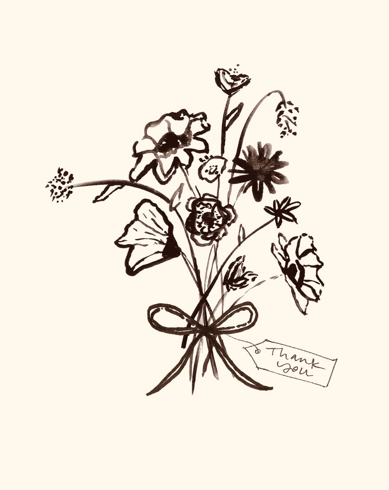 Thank You Black and White Floral Bouquet Card