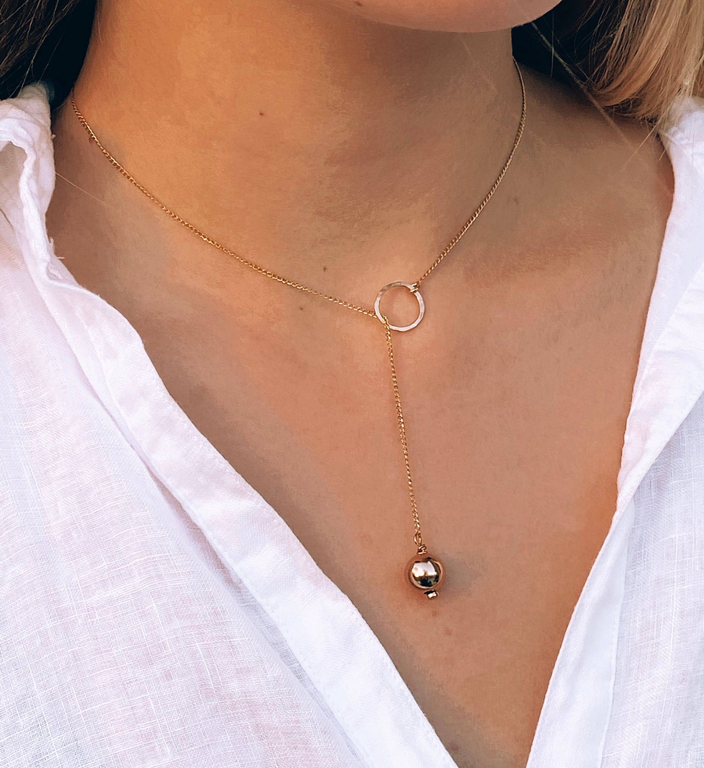 Gold Ball Lariat Necklace