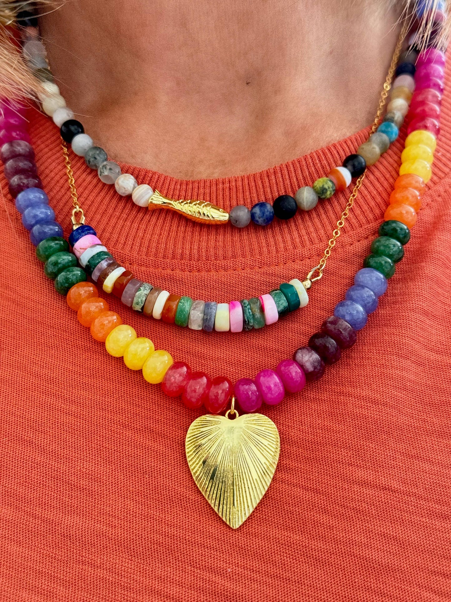 Ashia Beaded Fish Necklace | Mixed Gemstone