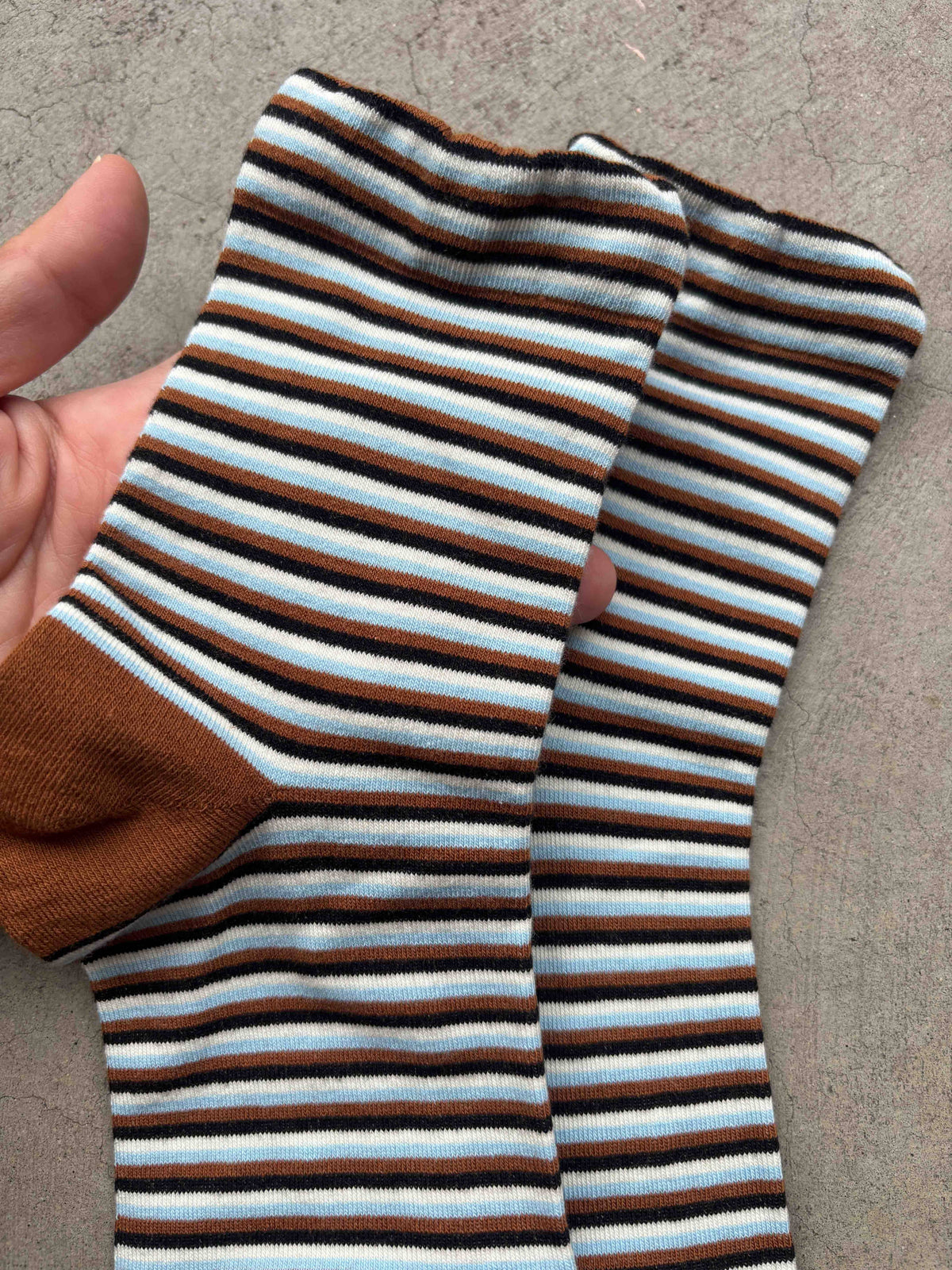 Vintage Micro Stripe Cotton Crew Socks: Wood/Sky