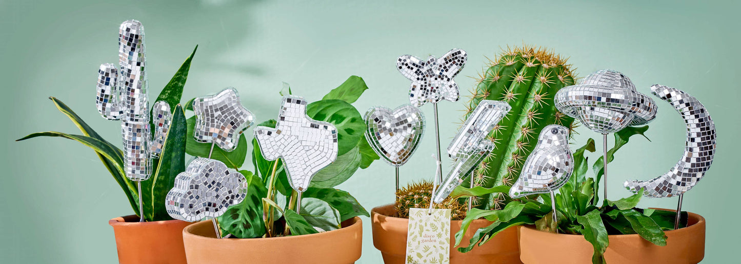 Mirror Disco Ball Decorative Plant Stakes | Disco Moon