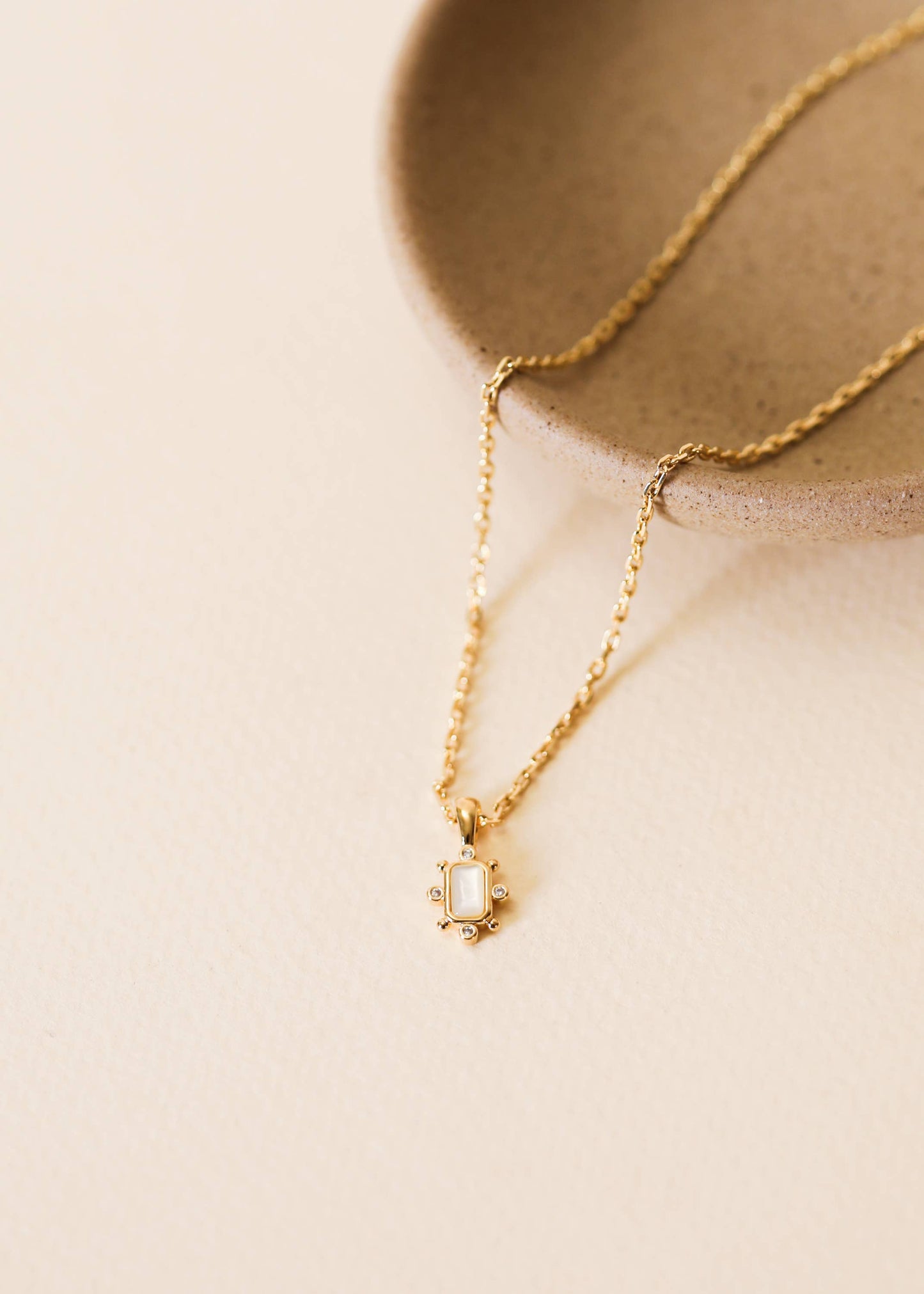 Gemstone Rectangular Pendant Necklace | Gold Plated | Mother Of Pearl