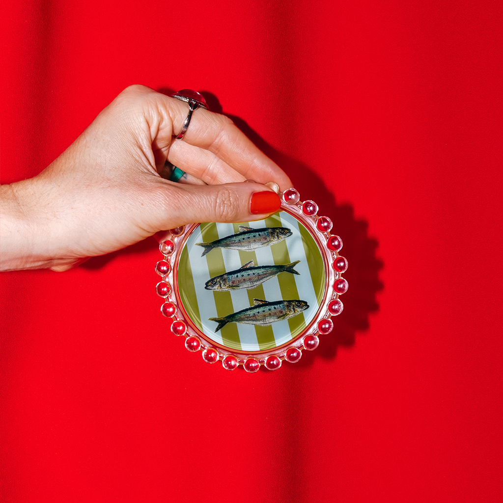 Striped Sardines Trinket Dish, 4": Olive