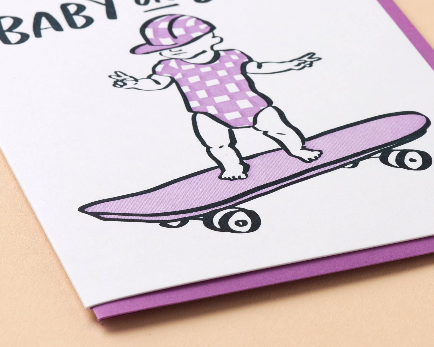 Baby on Board Skateboard Letterpress Greeting Card - Baby Announcement