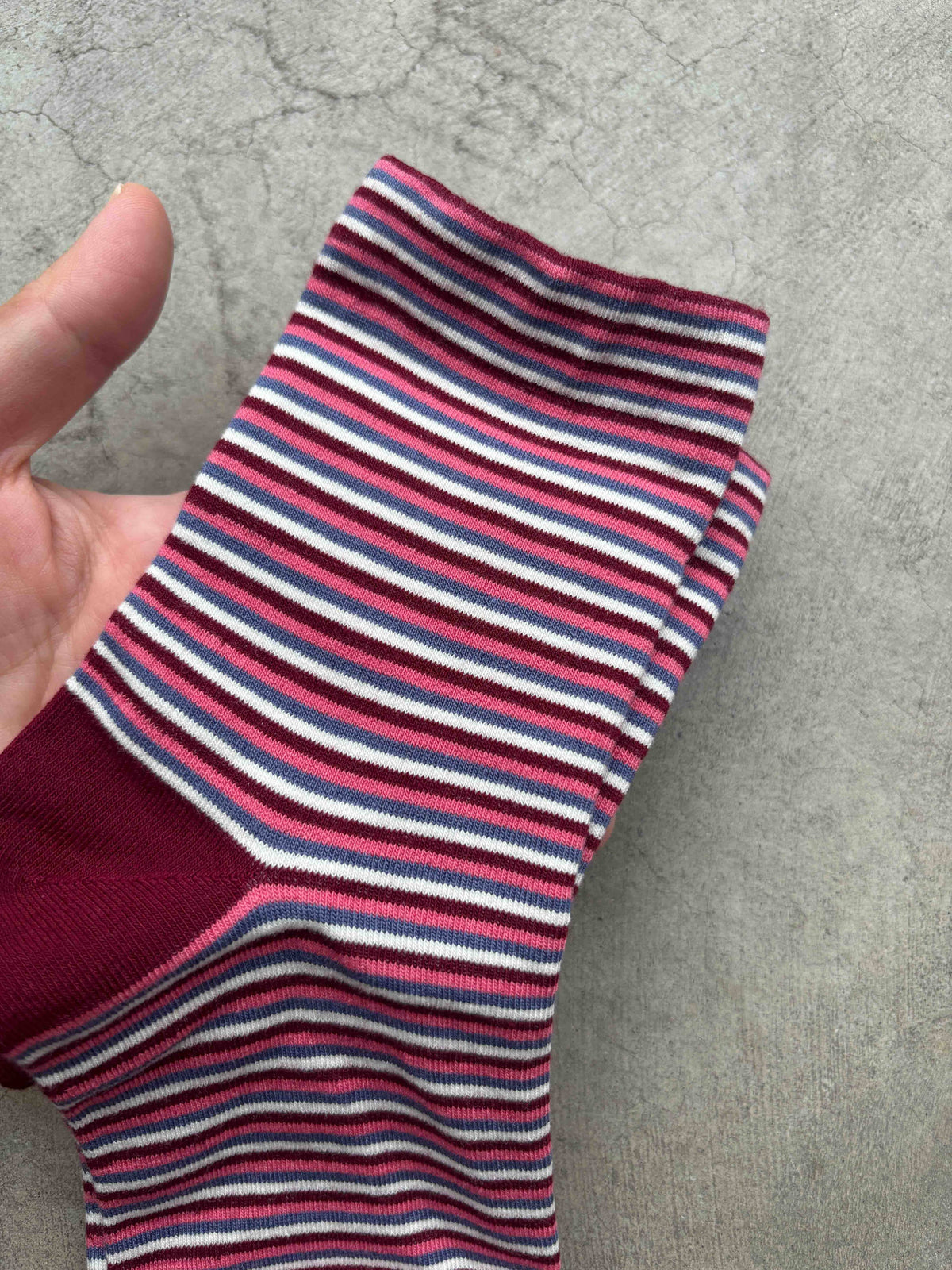 Vintage Micro Stripe Cotton Crew Socks: Wine/Pink