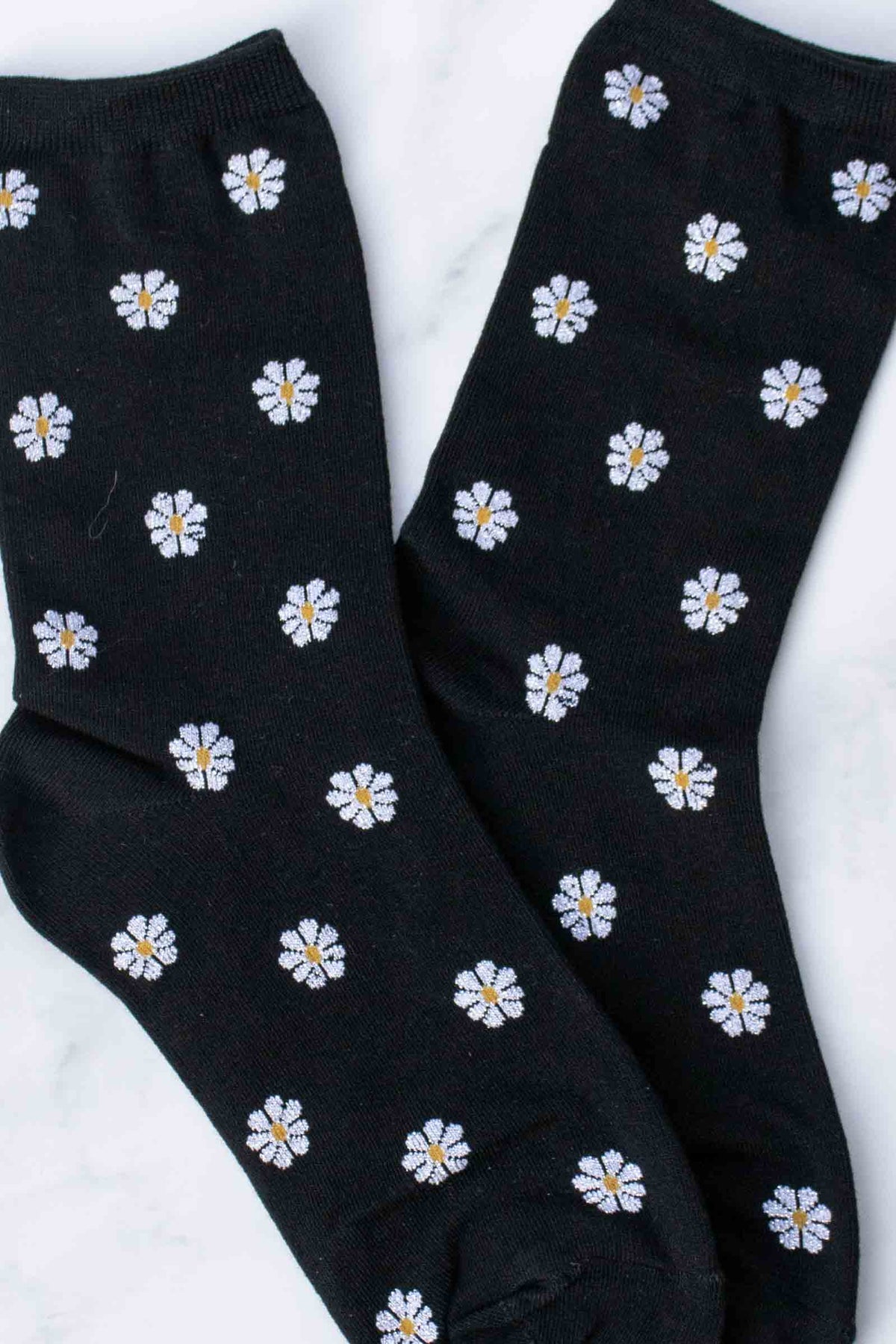 Daisy Pattern Socks: Black Multi