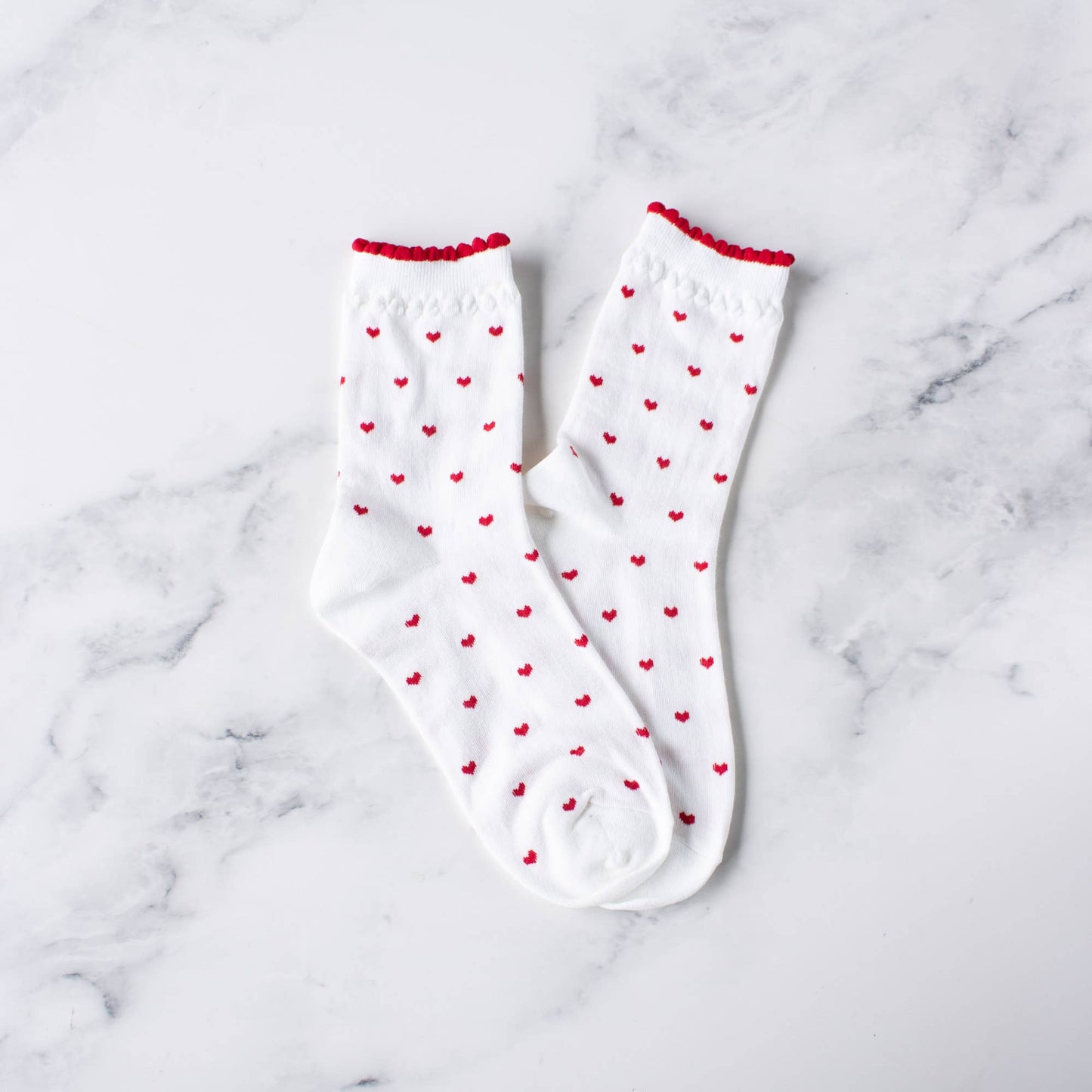 Always Lovely Casual Socks | White/Red Heart
