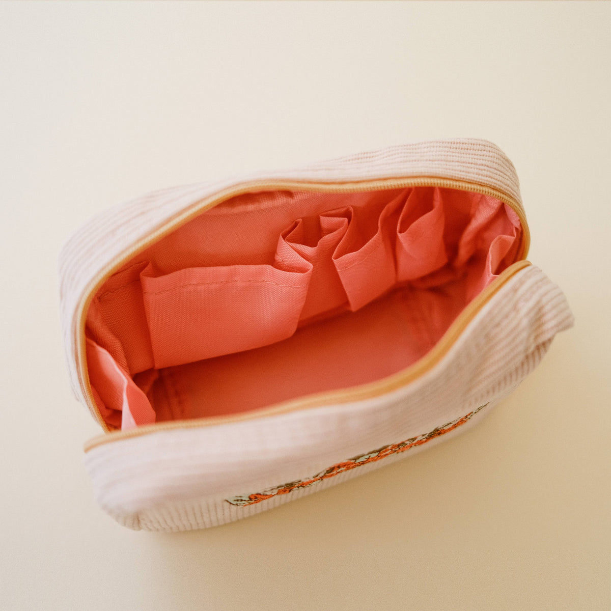 Corduroy Makeup Bag in White Sand