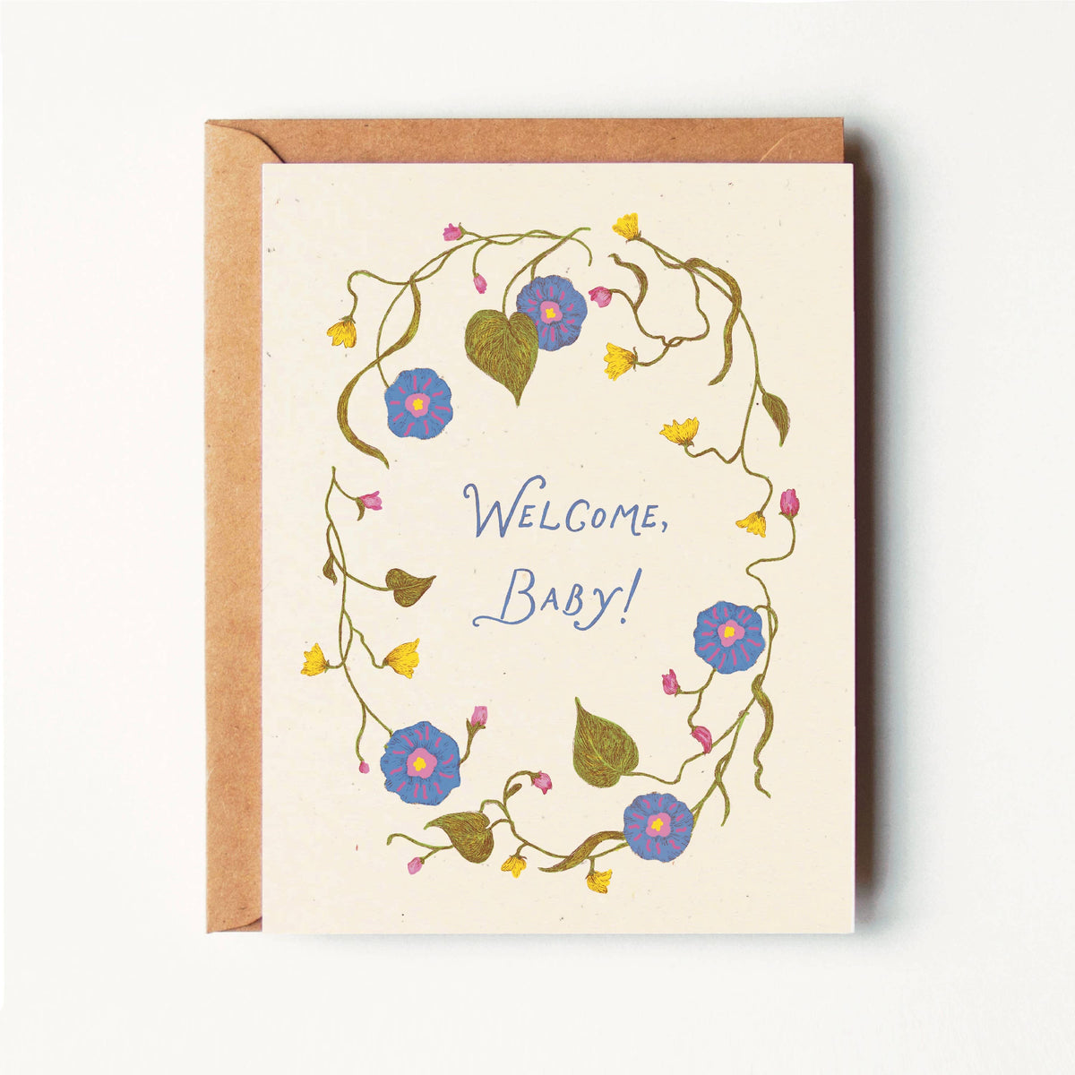 Welcome Baby - Floral Wreath Greeting Card - Eco-Friendly