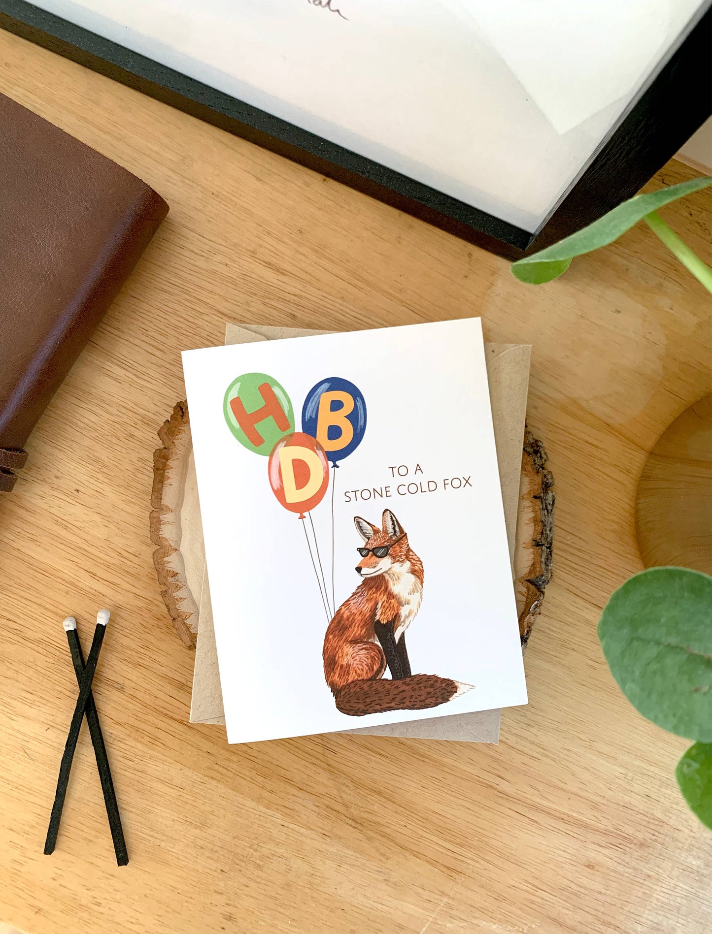Stone Cold Fox and Balloons Birthday Card