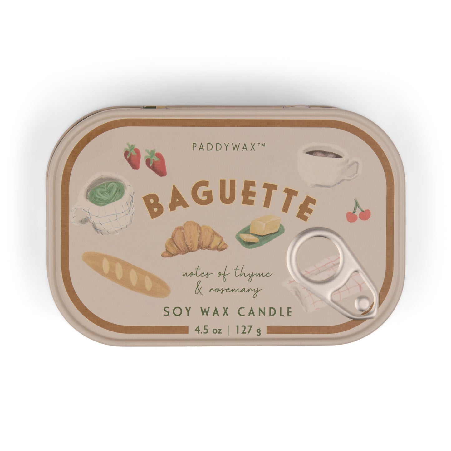 Paddywax Bistro 4.5 oz Printed Tin Candle | French Baguette