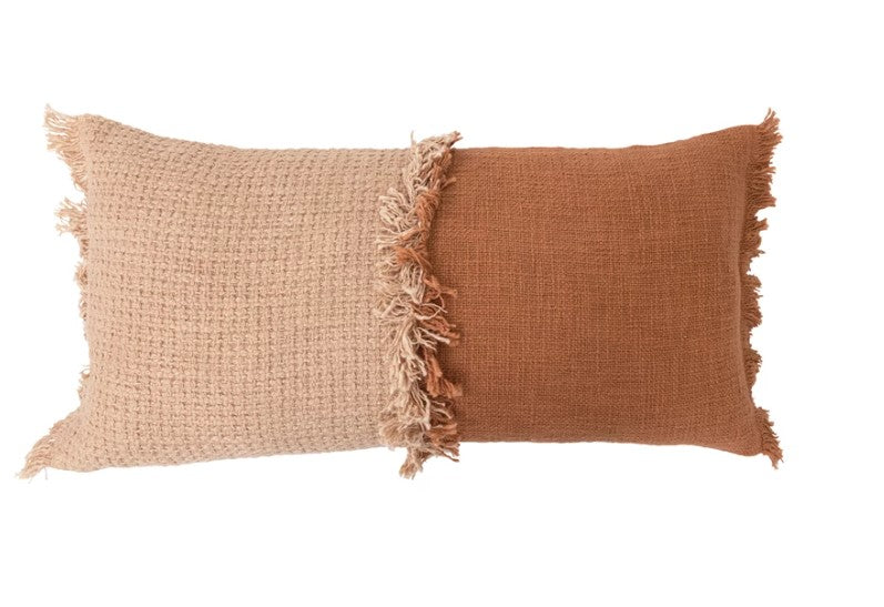 28" x 14" Woven Cotton Lumbar Pillow with Fringe
