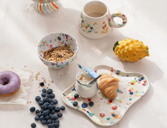Stoneware Tray, Multicolored Speckled Finish
