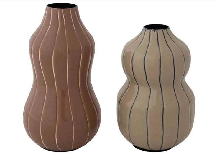Enameled Metal Organic Striped Vase | Nude & Brown