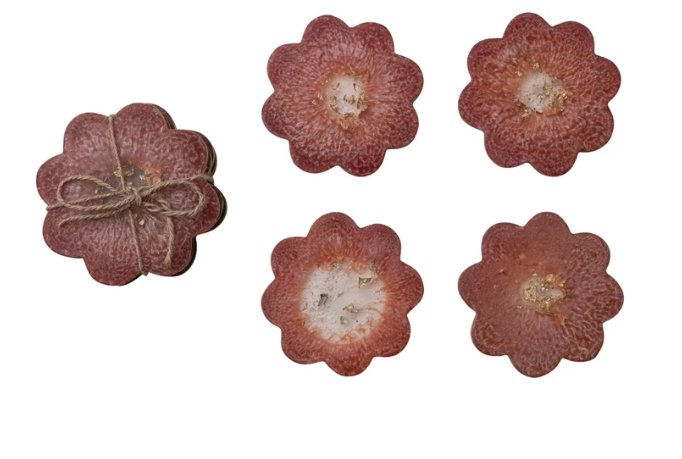 Flower Shaped Coasters with Gold Foil, Set of 4