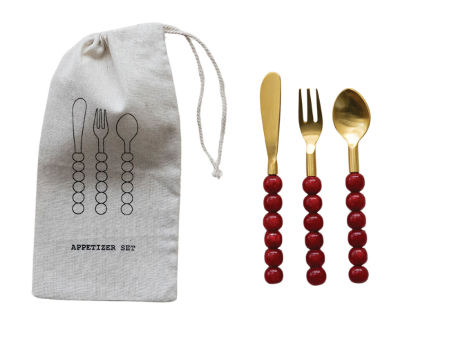 Red Resin Ball Handle Appetizer Set