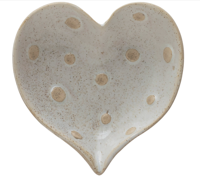 Stoneware Heart Shaped Dish w/ Dots