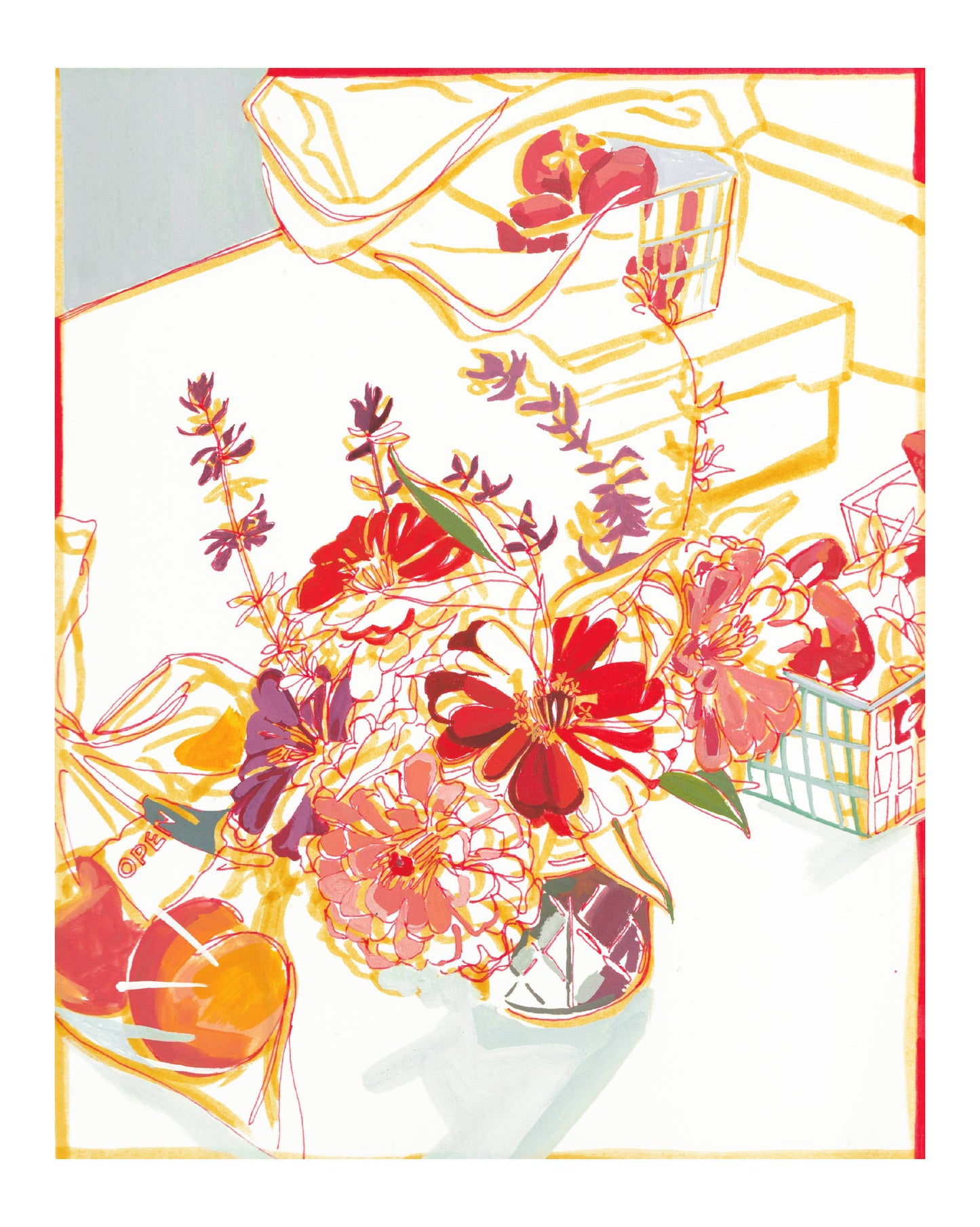 "Kiawah Market" Daisies and Fruit Signed Giclee Print: 8x10"